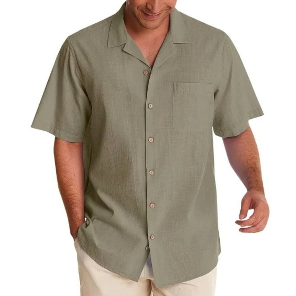 Tulio 100% Silk Olive Green Vintage Y2K button down shirt Men's size large